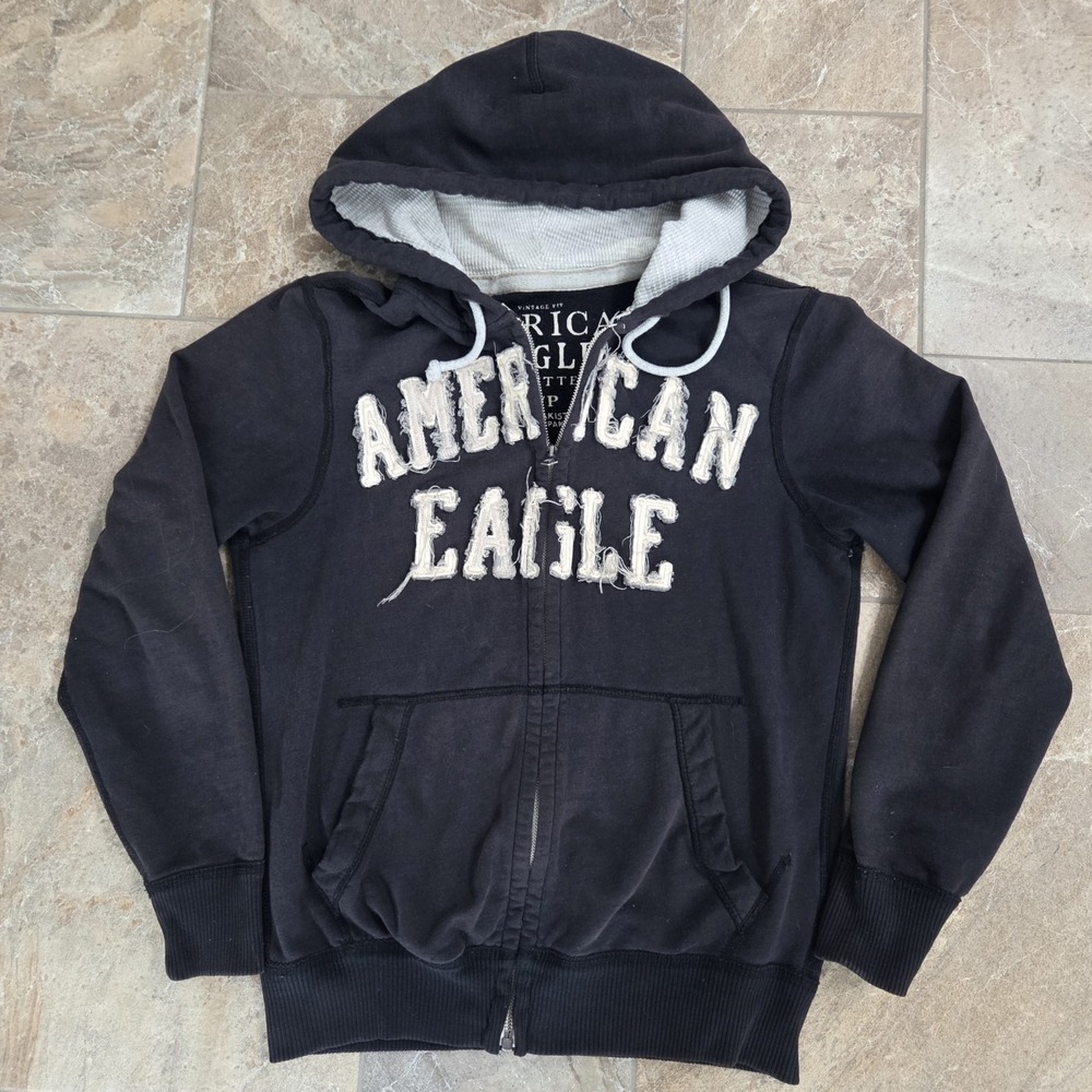 AMERICAN EAGLE Womens Hooded Zip Up Jacket Size Small Black
